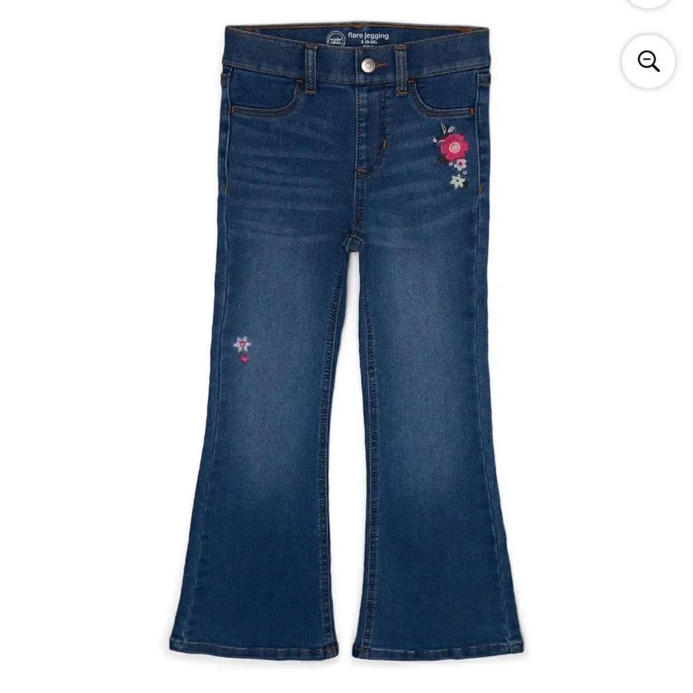 Wonder Nation Girl’s Medium Enzyme Pull-On Floral Embroidered Flare Jegging 4/5